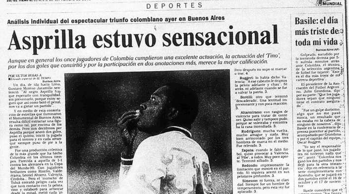 El diario El Tiempo y las reacciones por el triunfo de Colombia ante Argentina 5-0
