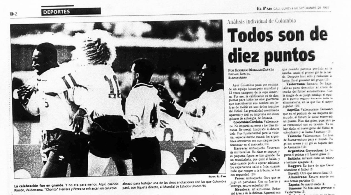 El diario El País y las reacciones por el triunfo de Colombia ante Argentina 5-0