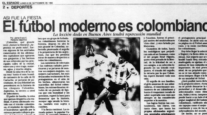 El diario El Espacio y las reacciones por el triunfo de Colombia ante Argentina 5-0