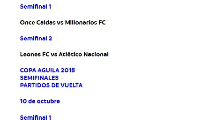 Programación semifinales de Copa Águila