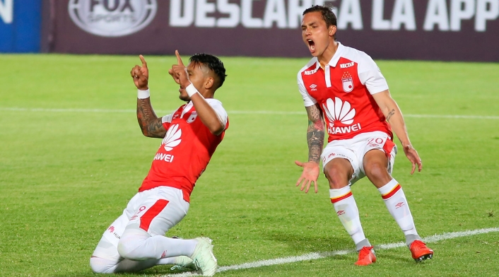 Wilson Morelo celebra el gol que anotó ante el Deportivo Cali para el 1-1