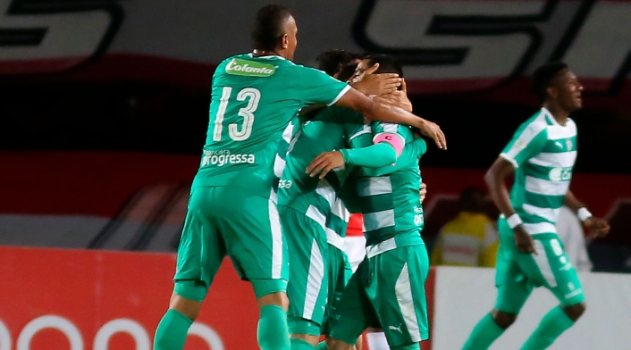 Equidad Equidad celebrando el gol de la victoria ante Independiente Santa Fe