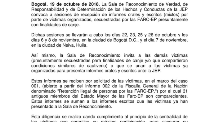 Comunicado de la JEP
