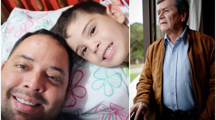De izquierda a derecha Edwin Contreras, su hijo Cristo José Contreras y Pablo Beltrán, guerrillero del ELN De izquierda a derecha Edwin Contreras, su hijo Cristo José Contreras y Pablo Beltrán, guerrillero del ELN