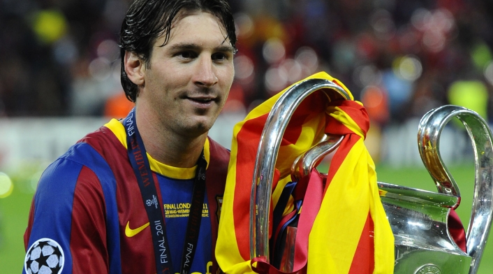 Messi levantando la Champions en Wembley en 2011