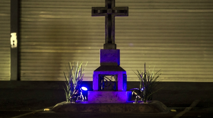 Vista de un cenotafio en honor al señor de la droga mexicano, Joaquín 'El Chapo' Guzmán.