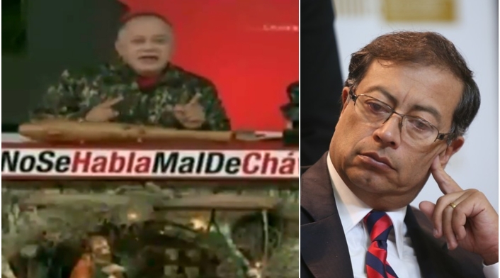 Diosdado Cabello, presidente de la Asamblea Constituyente de Venezuela, en su programa. A la derecha el senador Gustavo Petro