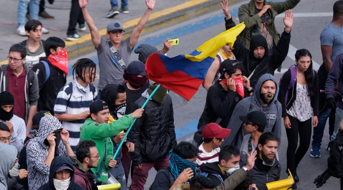 Estudiantes protestando en Bogotá