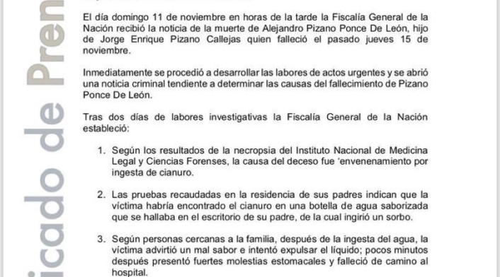 Comunicado de la Fiscalía General de la Nación Comunicado de la Fiscalía General de la Nación