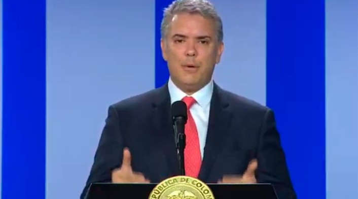 El presidente Iván Duque presentando el balance de sus 90 días de gobierno