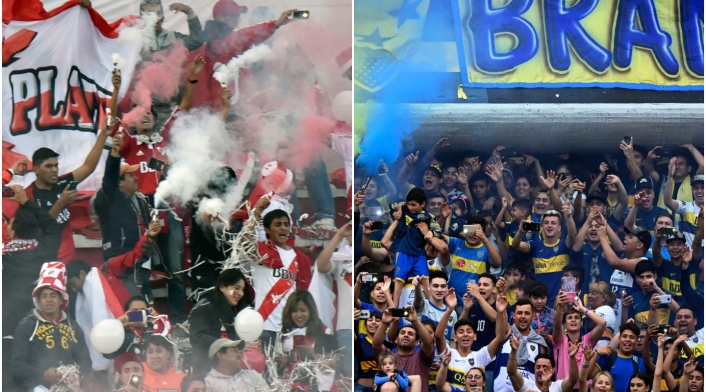 Hinchas de River y de Boca, respectivamente