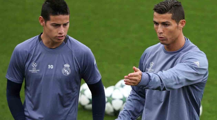 James y Cristiano Ronaldo entrenando en el Real Madrid