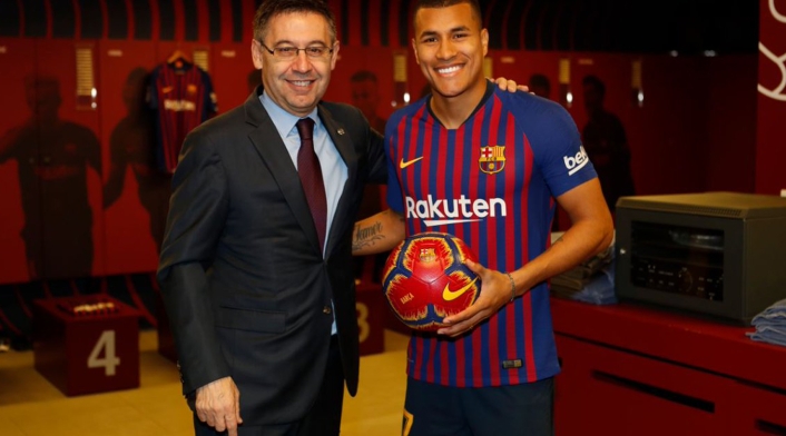 Josep Maria Bartomeu, presidente del Barcelona, y Jeison Murillo, central colombiano Josep Maria Bartomeu, presidente del Barcelona, y Jeison Murillo, central colombiano