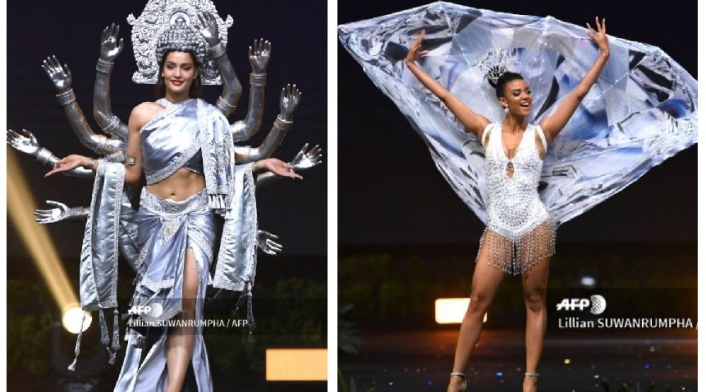 Trajes típicos de Miss Nepal y Miss Namibia