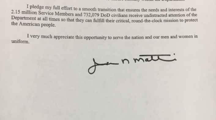 Carta de renuncia de Mattis Carta de renuncia de Mattis