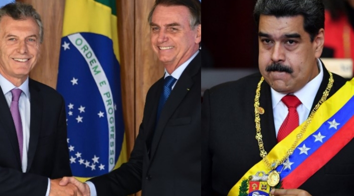 Jair Bolsonaro, Mauricio Macri y Nicolás Maduro Los presidentes de Brasil y Argentina, Jair Bolsonaro y Mauricio Macri arremetieron contra Nicolás Maduro.