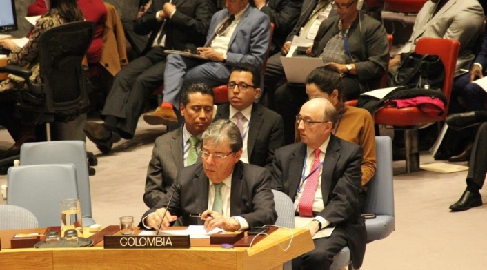 El canciller colombiano, Carlos Holmes Trujillo, en el Consejo de Seguridad de la ONU El canciller colombiano, Carlos Holmes Trujillo, en el Consejo de Seguridad de la ONU