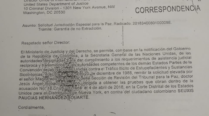La carta del caso Santrich que debía llegar al Departamento de Justicia de Estados Unidos