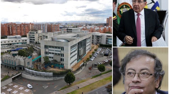 La sede de la Fiscalía en Bogotá, el fiscal Néstor Humberto Martínez y el senador Gustavo Petro