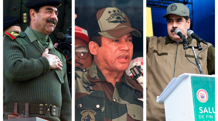Saddam Hussein y Manuel Antonio Noriega, dictadores fallecidos. A la derecha Nicolás Maduro, presidente de Venezuela