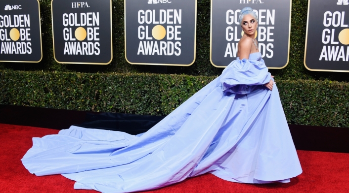 Lady Gaga se presentó en la alfombra roja con un espectacular vestido.