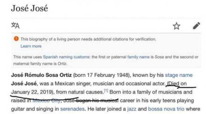 Así fue la fake news sobre José José en Wikipedia.