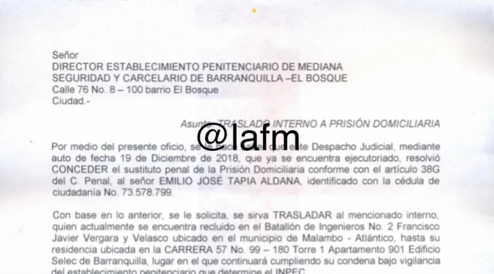 Notificación Casa por cárcel para Emilio Tapia Notificación Casa por cárcel para Emilio Tapia