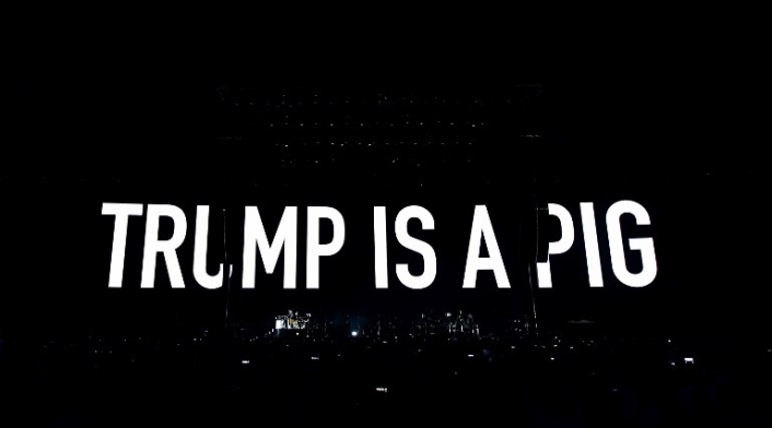 'Trump es un cerdo'; mensaje en uno de los concierto de Roger Waters