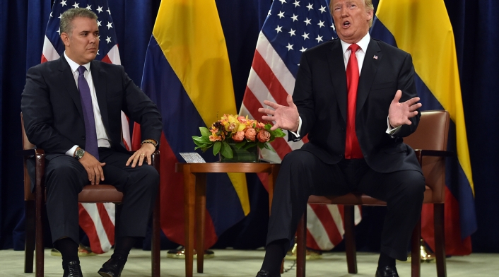 El presidente Iván Duque y su homólogo, el mandatario de Estados Unidos Donald Trump, el 25 de septiembre de 2018 en Nueva York