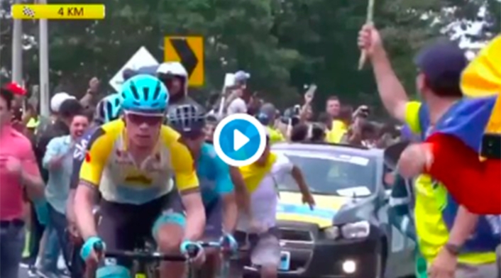 La caída de Nairo Quintana e Iván Sosa por la imprudencia de un aficionado La caída de Nairo Quintana e Iván Sosa por la imprudencia de un aficionado