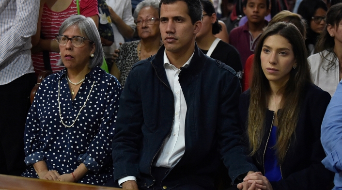 Norka Márquez, Juan Guaidó y Fabiana Rosales en Caracas (Venezuela)