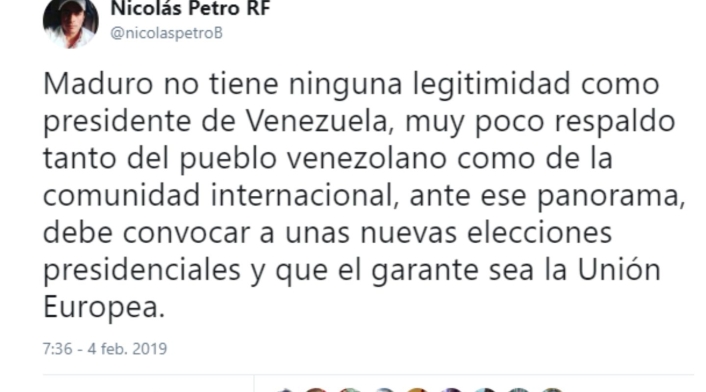 El trino de Nicolás Petro sobre Nicolás Maduro