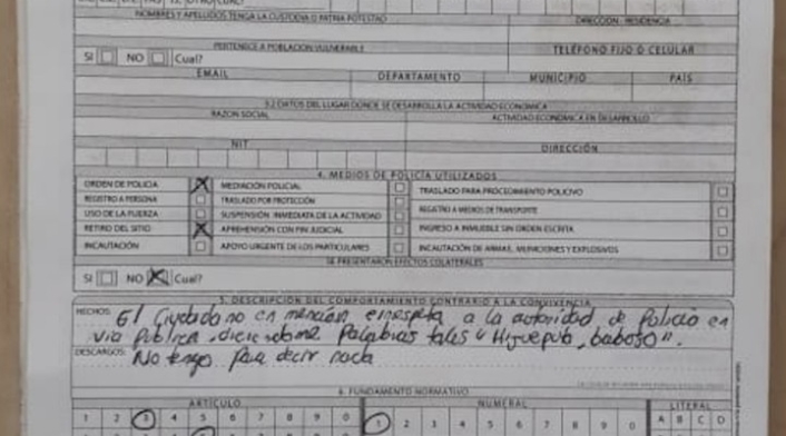Comparendo impartido por la Policía