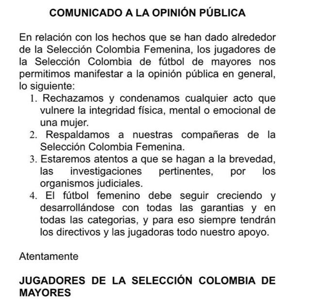 Comunicado jugadores selección Colombia