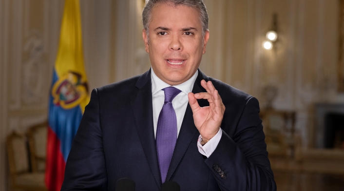 El presidente Iván Duque en la Casa de Nariño, anunciando las objeciones a la Ley Estatutaria de la JEP