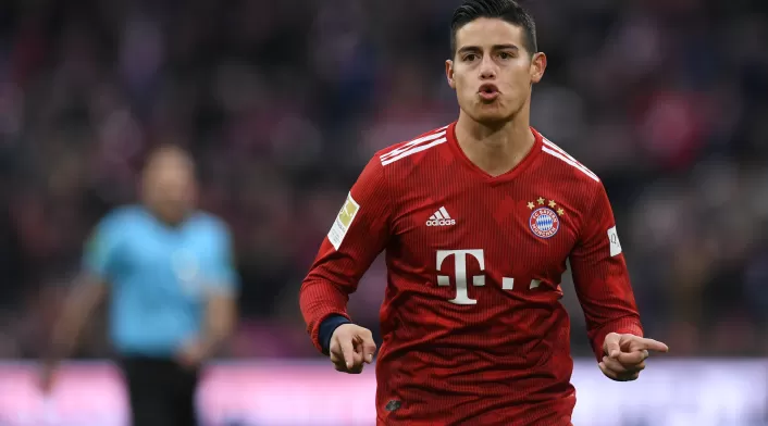 James Rodríguez, futbolista colombiano al servicio de Bayern Múnich, celebrando un gol ante Wolfsburgo James Rodríguez, futbolista colombiano al servicio de Bayern Múnich, celebrando un gol ante Wolfsburgo