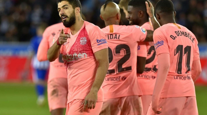 Luis Suárez, celebrando con el Barcelona. Luis Suárez, celebrando con el Barcelona.