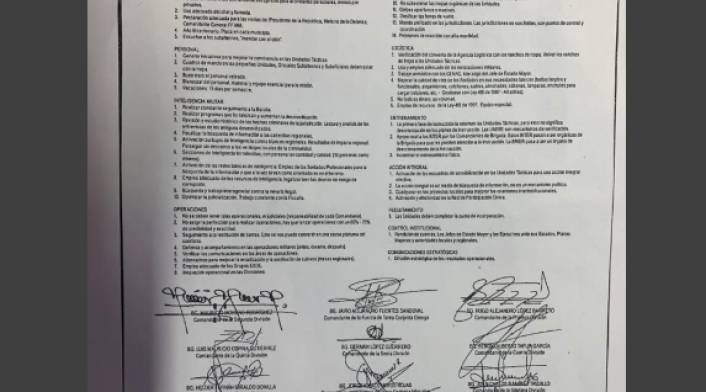 Formulario firmado por comandantes de FFMM para pedir mas bajas