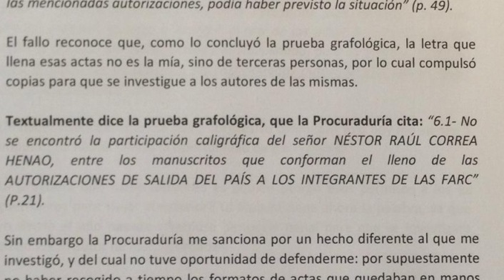 Comunicado de Néstor Raúl Correa