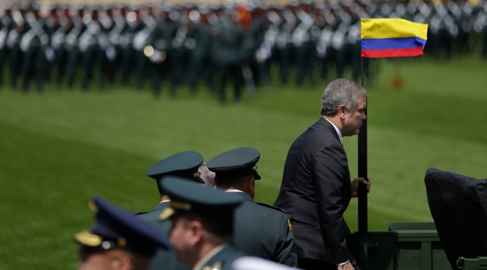 El presidente Iván Duque con la cúpula de las Fuerzas Militares en Bogotá, 17 de dicembre de 2018