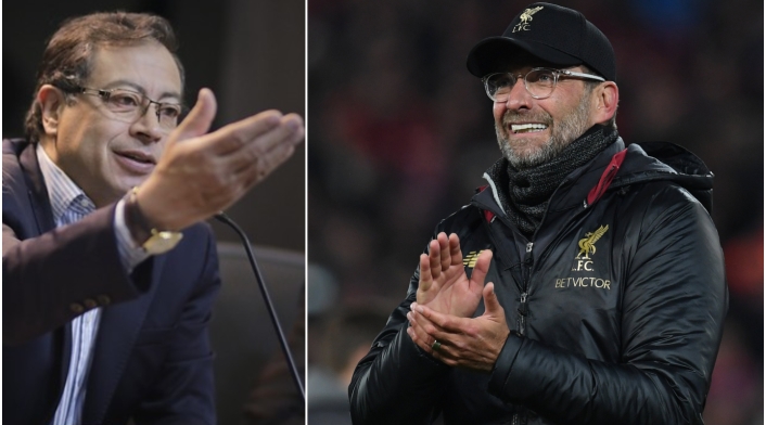 El senador Gustavo Petro y Jürgen Klopp, DT del Liverpool