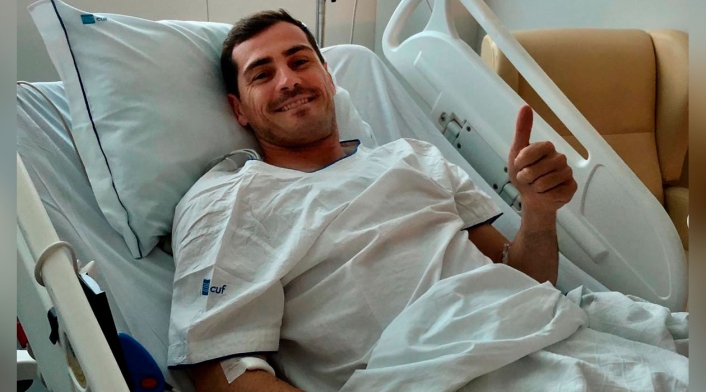 Iker Casillas desde el hospital donde es atentido tras sufrir infarto.