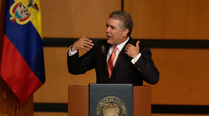 Iván Duque, presidente de la República, ofreciendo un discurso en Bogotá