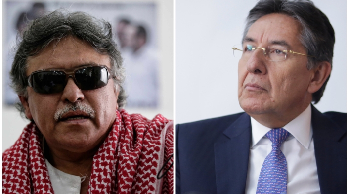 Jesús Santrich, integrante del partido Farc, y Néstor Humberto Martínez, fiscal general de la Nación