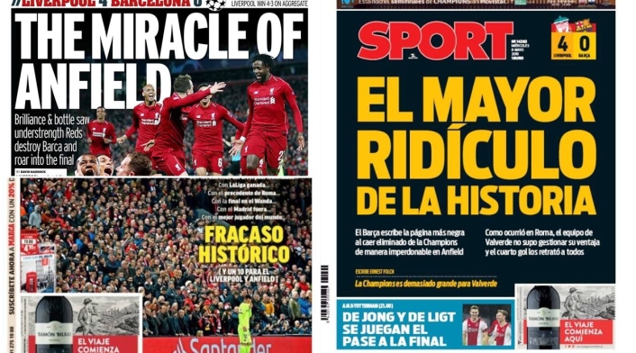 Portadas del mundo tras victoria del Liverpool sobre el Barcelona
