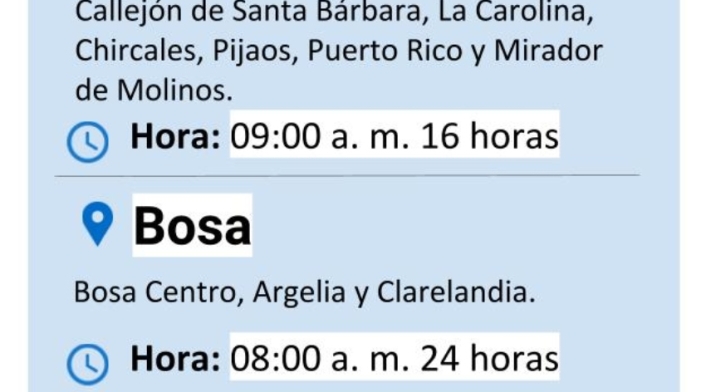 Cortes de agua en Bogotá jueves 6 de junio