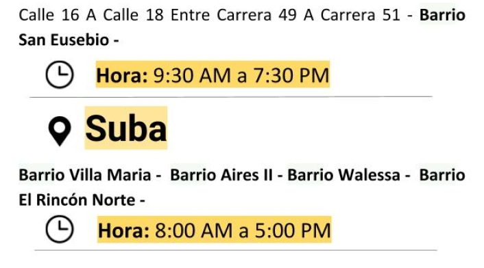 Plantilla cortes de luz sábado 22 de junio de 2019