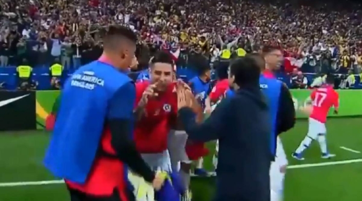 Erick Pulgar y su celebración tras clasificación de Chile ante Colombia