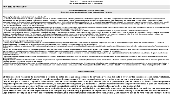 El formulario para derogar la JEP y revocar a magistrados de las cortes