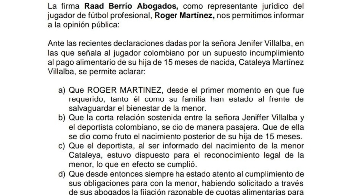 Comunicado de Roger Martínez tras denuncia de su expareja